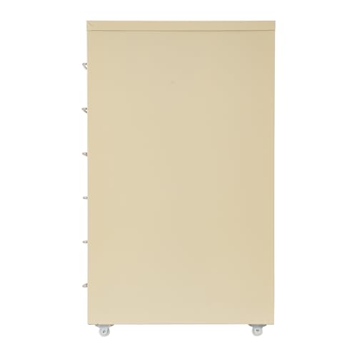 6 Drawers File Cabinet with Lock Rolling Mobile Filing Cabinet with Wheels Under Desk Vertical Filing Cabinet for Office/Home Metal (Wood Yellow) - color: Wood Yellow