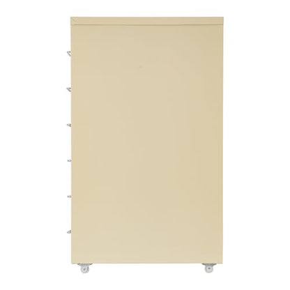 6 Drawers File Cabinet with Lock Rolling Mobile Filing Cabinet with Wheels Under Desk Vertical Filing Cabinet for Office/Home Metal (Wood Yellow) - color: Wood Yellow