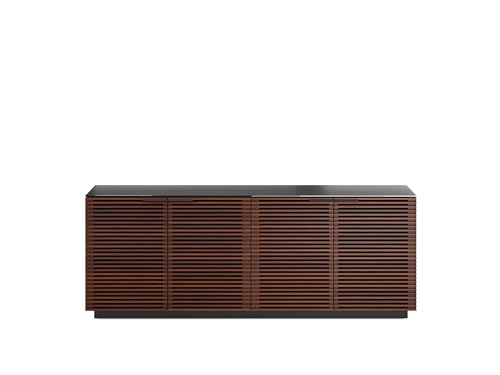 BDI Furniture Corridor Office 8109-79'' Credenza for Home or Office with 4 Doors, File Drawer, Storage Drawer, Adjustable Shelf, Satin-Etched Glass Top - Chocolate Stained Walnut - color: Chocolate Stained Walnut, Black, style: 4 Door