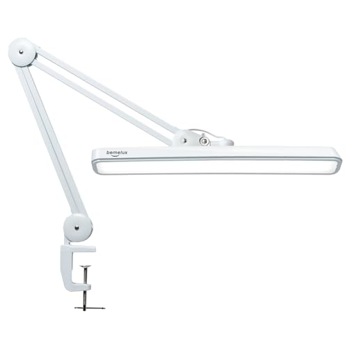 LED Architect Desk Lamp with Clamp, Metal Swing Arm 2000 Lumens Dimming Office Table Lamp for Task Work Drafting Reading Desktop, 117PCS Bright LEDs, 24W Workbench Lamp(White) - color: White, size: NON-CCT