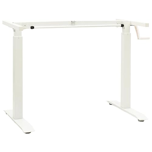 SKM Manual Height Adjustable Standing Desk Frame Hand Crank White (Weight-19KG)