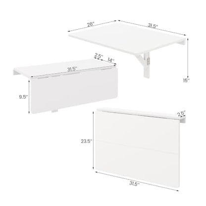 Tangkula 31.5" Wall Mounted Folding Desk, Drop-Leaf Floating Desk with Spacious Surface, Space-Saving Foldable Wall Table for Study, Bedroom, Laundry, Balcony & Small Spaces - color: White