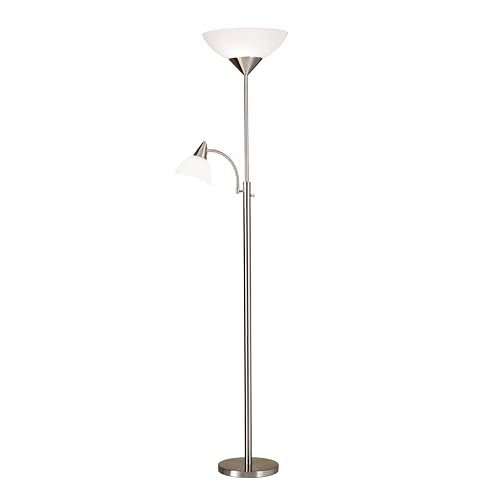 Adesso Floor Lamp, Brushed Steel, Dual-Socket, Adjustable Reading Light 71” - color: Brushed Steel