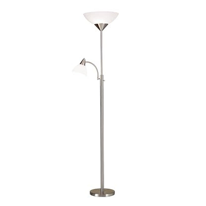 Adesso Floor Lamp, Brushed Steel, Dual-Socket, Adjustable Reading Light 71” - color: Brushed Steel