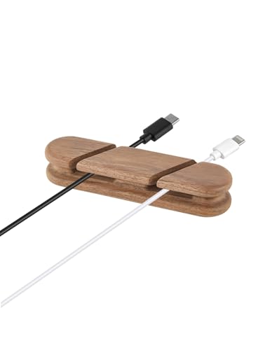 2-Slot Solid Walnut Cord Holder Cable Organizer with Adhesive Tape | Wood Charger Holder for Home, Office, Car, Phone Charging USB & HDMI Cables, Desk, Wall, Bedside, Nightstand Cord Holder - color: dark brown-1pcs