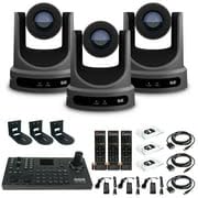 PTZOptics 3 x Move SE PTZ Camera Grey with 20x Optical Zoom + SuperJoy PTZ Camera Controller + 3 x Wall Mount