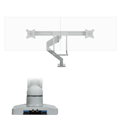 UPLIFT DESK Crestview Align Dual Monitor Arm - Gas Spring Monitor Mount with Adjustment Handle & USB Ports, 13-32” Inch Displays, VESA Compatible, Clamp or Grommet Mounting, Fits Standing Desks (Gray) - color: Gray, style: Dual Monitor Arm w/ Wiring Kit