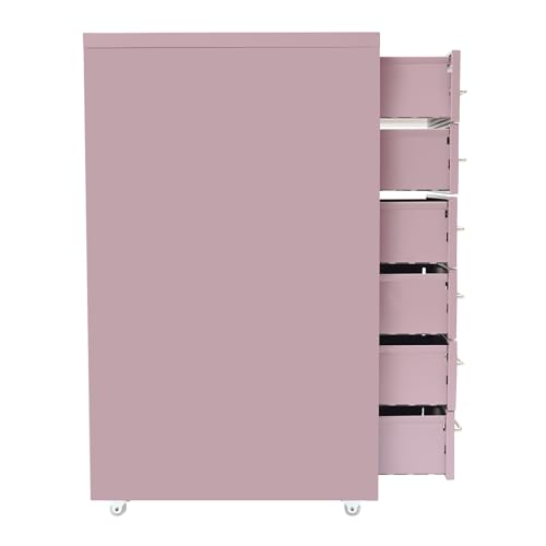 6 Drawers File Cabinet with Lock Rolling Mobile Filing Cabinet with Wheels Under Desk Vertical Filing Cabinet for Office/Home Metal (Purple) - color: Purple