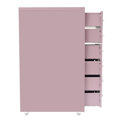 6 Drawers File Cabinet with Lock Rolling Mobile Filing Cabinet with Wheels Under Desk Vertical Filing Cabinet for Office/Home Metal (Purple) - color: Purple