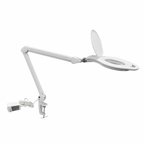 Dimmable Magnifying Desk Lamp with Clamp,1.75X magnification, Touch Dimmer, 96 SMD LEDs, Adjustable Arm, Dual Warm & Cold Light Modes for Crafts, Reading, Repair (Universal Voltage, Eye Strain Relief)