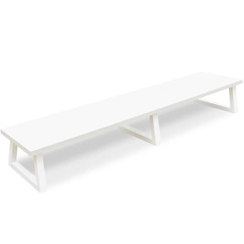 TEAMIX 42 inch Dual Monitor Riser White, Desk Organizer Stand for TV Laptop | Extra Long Stand Riser for 2 Monitors, Wood & Steel TV Riser, Holds 300lbs, Keyboard & PS5 Storage, For Home Office & Gaming - color: White