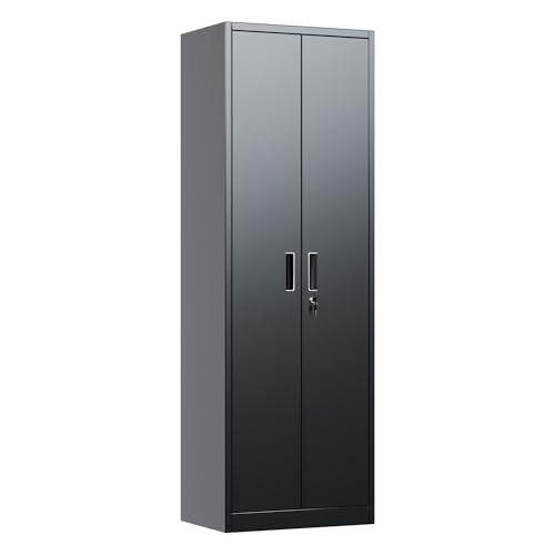24" W Slim Metal Garage Storage Cabinet,Lockable Steel Storage Cabinet with 4 Adjustable Shelves,Assembly Required, Warehouse,Office,Home, Black - color: Black, size: 15.75" D × 23.62" W × 70.87" H.