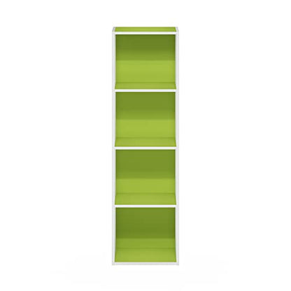 Furinno PASIR Book Shelf, 4-Tier Modern Bookshelf, Open Shelves Bookcase 9 x 12 x 42, Easy Assembly, for Living Room, Bedroom, Home Office, Green/White - color: White/Green, size: 4-Tier Cube