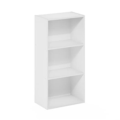 Furinno Luder 3-Tier Open Shelf Bookcase, White | 9.3 x 16 x 31.4, Open Shelves Bookcase, for Living Room, Bedroom, Home Office - color: White, size: 3-Tier, 9.3 x 16 x 31.4