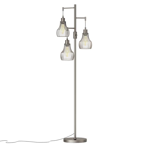 Ziisee Dimmable Floor Lamps for Living Room, Industrial Tree Standing Tall Lamps with 3 Elegant Cage Shade for Bedroom Office - Grey - color: E-Grey