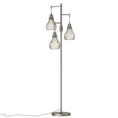 Ziisee Dimmable Floor Lamps for Living Room, Industrial Tree Standing Tall Lamps with 3 Elegant Cage Shade for Bedroom Office - Grey - color: E-Grey