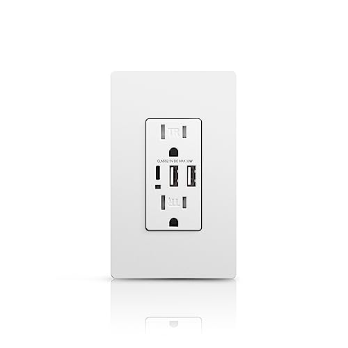 USB Wall Outlet 15A, 3-Port Type C 3.6A 30W, iPhone 16 & More, UL Listed - color: White, size: 15A