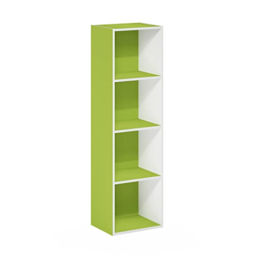 Furinno PASIR Book Shelf, 4-Tier Modern Bookshelf, Open Shelves Bookcase 9 x 12 x 42, Easy Assembly, for Living Room, Bedroom, Home Office, Green/White - color: White/Green, size: 4-Tier Cube