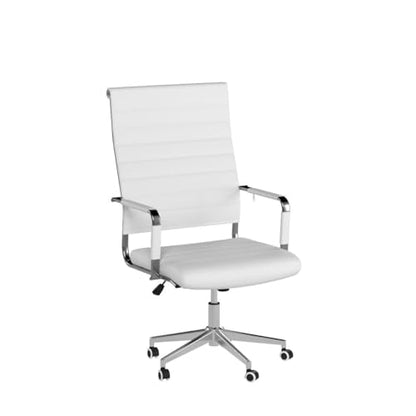 Okeysen White Office Desk Chair, Ergonomic Leather Modern Conference Room Chairs, Executive Ribbed Height Adjustable Swivel Rolling Chair for Home Office. - color: White