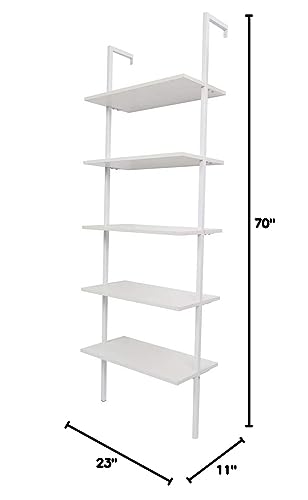 Ladder Bookshelf, 5-Tier Wood Ladder Bookcase with Metal Frame Shelf Open Bookcase Freestanding Bathroom Storage Rack Plant Stand for Living Room, Bedroom, Office, Easy Assembl (White2) - color: White2