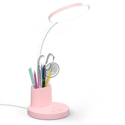LED Desk Lamp for College Dorm with Pen Phone Holder, Pink - color: Pink