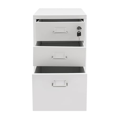 CNCEST 2-Drawer Vertical File Cabinet Metal Mobile Filing Cabinet with Lock Rolling File Drawer Cabinet Under Desk Sturdy Steel Storage Unit with Glide Drawers Lockable Wheels for Home Office (White) - color: White