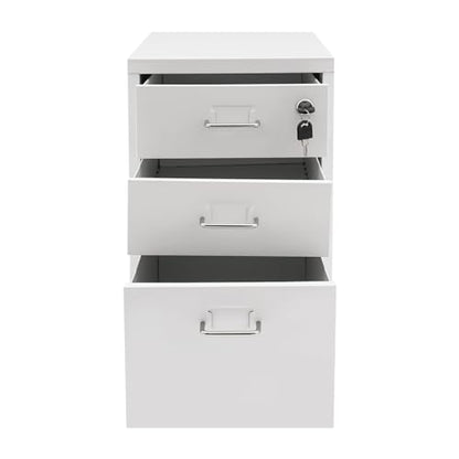 CNCEST 2-Drawer Vertical File Cabinet Metal Mobile Filing Cabinet with Lock Rolling File Drawer Cabinet Under Desk Sturdy Steel Storage Unit with Glide Drawers Lockable Wheels for Home Office (White) - color: White