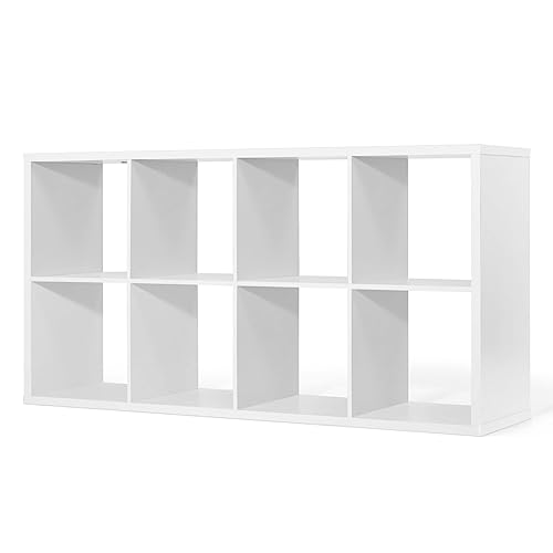 CAPHAUS Sturdy Room 13-Inch Cube Storage Organizer Shelf, with Extra Thick Exterior Edge, Open Storage Shelf Divider, Bookcase, 6-Cube / 8-Cube / 9-Cube, Colors Available in Rustic Grey Oak and White - color: White, size: 8 Cube