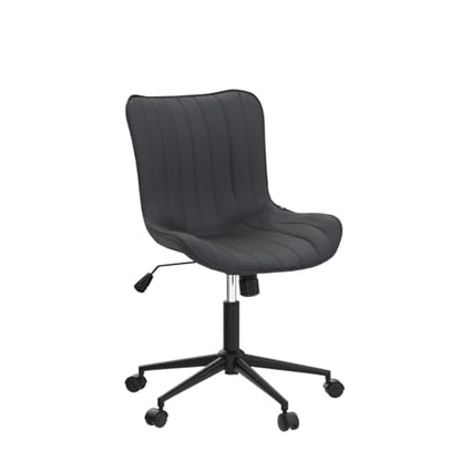 YOUNIKE Black Office Desk Chair with Wheels Armless Vanity Chair Modern | Faux Leather Upholstered with Rocking Back, Swivel Height Adjustable Small Cute Computer Rolling Task Chair Ergonomic 300lb - color: Black, size: Base Black