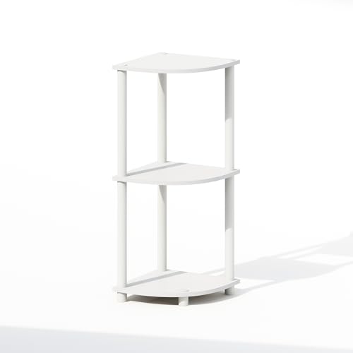 Furinno Turn-N-Tube Corner Shelf, 3-Tier Corner Bookshelf, White - color: White/White, size: 3-Tier