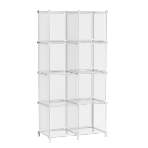 AWTATOS 8 Cube Storage Organizer, Closet Organizer Storage Shelf, Clear | DIY Stackable Storage Cubes Shelves for Closet, Bookcase Bookshelf, Plastic Shelving for Bedroom, Home Office - color: Clear