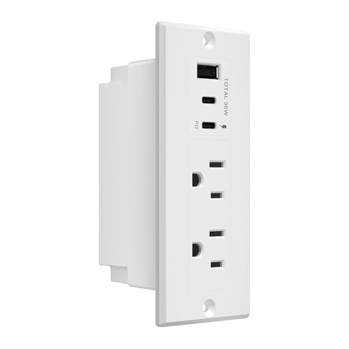 LIDER PD 36W Recessed Outlet Station, USB-A, USB-C, Power Delivery | ETL Listed, Matte White, Desktop Power Grommet, Thermoplastic, Tough And Heat Resistant, Easy Installation - color: White, size: 36W USB 1A2C