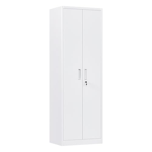 24" W Slim Metal Garage Storage Cabinet,Lockable Steel Narrow Storage Cabinet with 4 Adjustable Shelves,Assembly Required, Warehouse,Office,Home, White - color: White, size: 15.75" D × 23.62" W × 70.87" H.