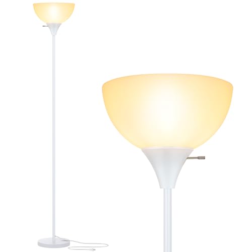 Coucrek Floor Lamp, LED Standing Lamps with White Plastic Shade, Corner Floor Lights for Living Room Bedroom, Rotary Switch, Bulb not Included, White - color: White