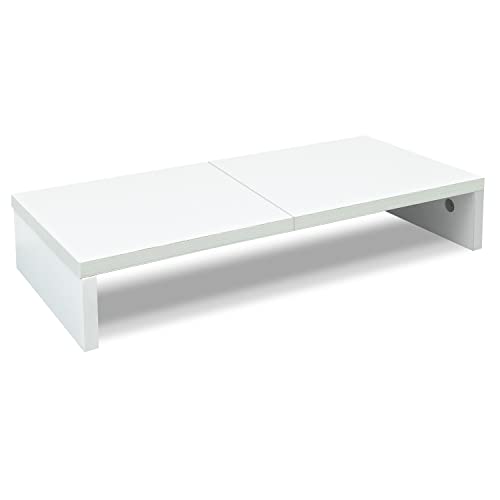 TEAMIX 20 inch White Monitor Stand Riser, Wood Desktop Computer Stand | Fits Laptop, Printer, TV, PC Tower, Full Keyboard Storage Underneath, Ergonomic, Desk Organizer for Home Office Gaming Vanity - color: White, size: 20 inch