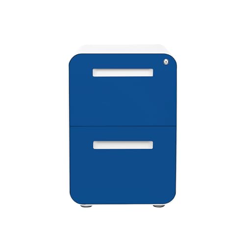 Laura Davidson Furniture Stockpile 2 Drawer Mobile File Cabinet with Lock - Under Desk Metal Filing Cabinet, Legal/Letter File Folders, Wheels and Stationary Feet, Pre-Assembled, Blue Faceplate - color: Blue