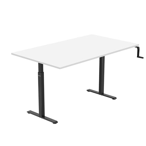 Mount-It! Hand Crank Standing Desk, 55" One-Piece White Top, 132 lbs - color: White