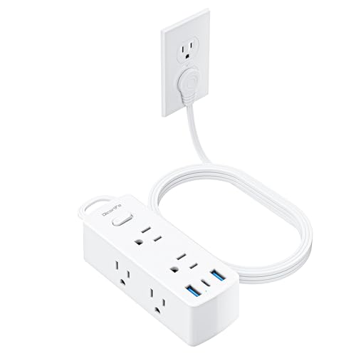 Olcorife Flat Plug Power Strip with 20 FT Extension Cord, 6 Outlets 3 USB Ports(1 USB C), 3 Sided Outlet Extender for Home Office Travel Dorm Room Essentials, White - size: 20 FT, style: 6AC