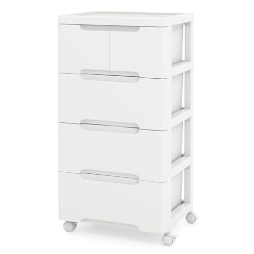 5-Drawer Plastic Rolling Storage Cart (16"x13"x31") | Mobile Storage Cabinet | Vertical Storage Tower Container Unit | 4 Universal Wheels | For Living Room, Home Office - size: 16”x13”x31” (5 Drawers)