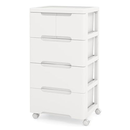 5-Drawer Plastic Rolling Storage Cart (16"x13"x31") | Mobile Storage Cabinet | Vertical Storage Tower Container Unit | 4 Universal Wheels | For Living Room, Home Office - size: 16”x13”x31” (5 Drawers)