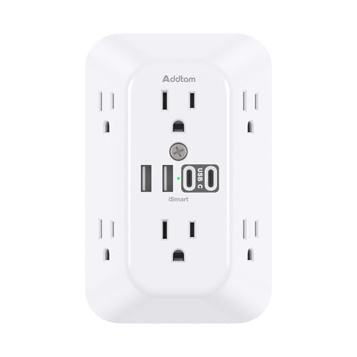 Addtam Surge Protector Outlet Extender with 6 AC and 4 USB Ports(2 USB C) - color: White 1PCS, size: No PD