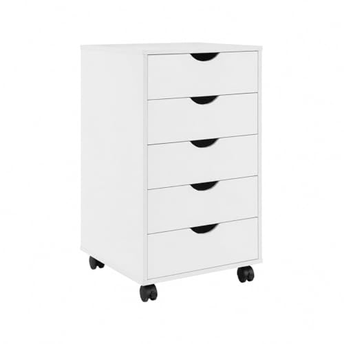 Naomi Home Under Desk Office File Cabinet with 5 Drawers, Rolling Storage Organizer with Lockable Wheels, Handle-Free Design & Spacious Top Surface, Compatible Cabinet for Home Office - White - color: White, style: 5 Drawer