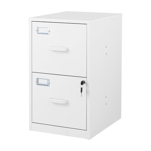 BYNSOE 2 Drawer File Cabinet with Lock Vertical Filing Storage Office Home Steel Vertical File Cabinets for Letter Size File Cabinet Locked,Assembly Required - color: White, size: 25.39"H x 17.71"D x 15"W