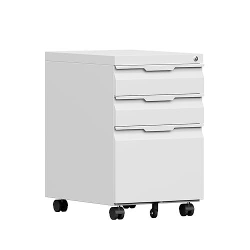 File Cabinet for Home Office,3 Drawers Mobile File Cabinets Rolling,Under Desk Metal Filing Cabinet, Small Mobile File Storage Cabinets for Legal/Letter/A4 -White/Assembly Required - color: White, size: 3 Drawer-Mobile