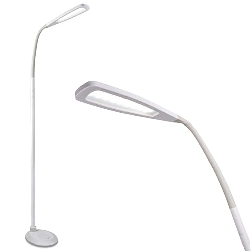 OttLite Flex LED Floor Lamp, White | ClearSun LEDs Reduce Eyestrain | Adjustable Flex Neck 49"-71" | Smart Memory Feature - color: White