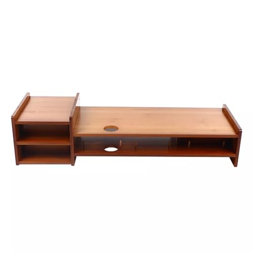 Bamboo Monitor Stand with Drawer, Multi-purpose Wood Monitor Riser Desk Organizer, Sturdy Desk Shelf for Notes Pen Computer Laptop Printer TV