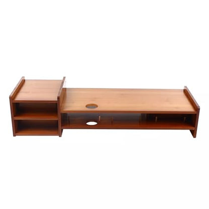 Bamboo Monitor Stand with Drawer, Multi-purpose Wood Monitor Riser Desk Organizer, Sturdy Desk Shelf for Notes Pen Computer Laptop Printer TV
