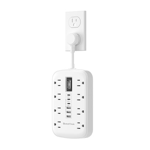 Short Extension Cord 2 Inch with 6 USB(3 USB C) 8 Outlets, Flat Power Strip | 1875W, USB-C(15W), Surge Protector, Charging Station for Multiple Devices, For Home Office Dorm Kitchen Bathroom - size: 0.2 FT-White-Three Prong