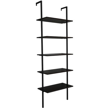 Ladder Shelf Bookshelf, 5-Tier Industrial Bookshelf with Metal Frame and Wood Board, Wall Mounted Bookcase Open Shelf Organizer for Living Room,Home Office, Bedroom,Walnut&Black - color: Walnut & Black