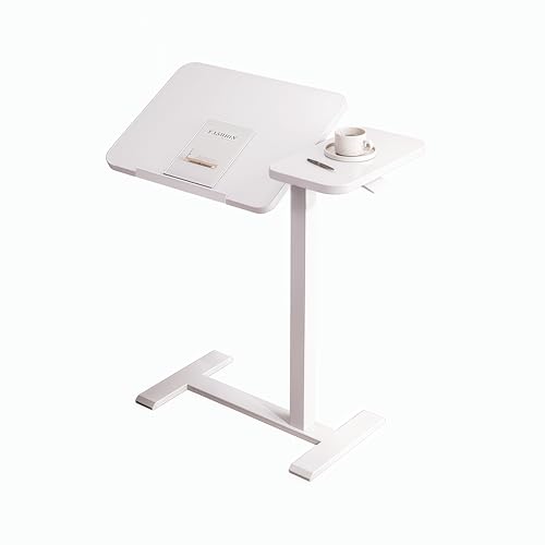 Overbed Table with Wheels, Adjustable Height Rolling Bedside Desk, Mobile Laptop Stand and Tilting Tray Table for Bed Sofa and Hospital Use (White+26-38''h) - color: White+26-38''h